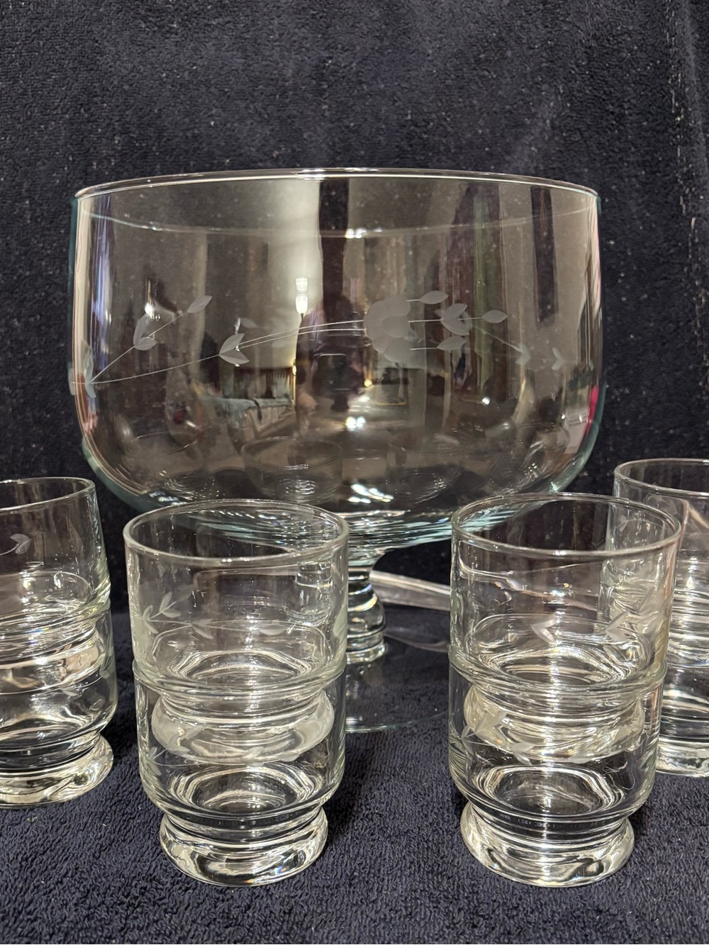 Vintage Princess House Heritage Crystal Punch Bowl 8 Glasses